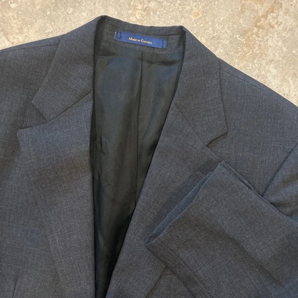 Polo University Club Blazer Mens 40L Gray Wool Two Button Suit Sport Coat Jacket